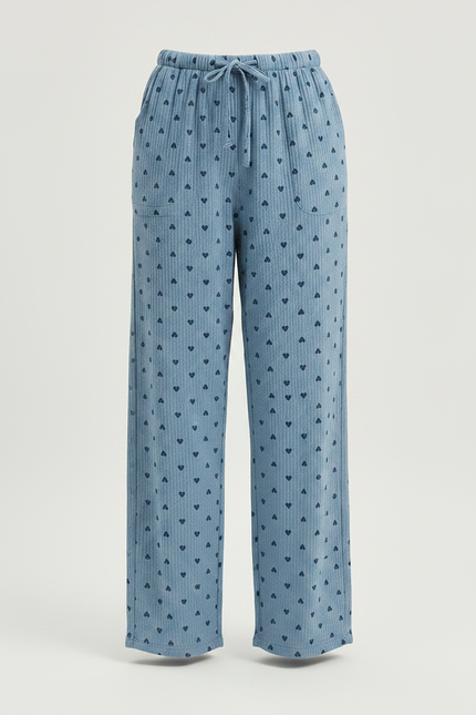 Pantalon Fluide Coton Cœurs Bleu Ample Confortable Femme - vue 3