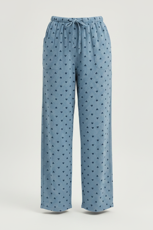 Pantalon Fluide Coton Cœurs Bleu Ample Confortable Femme - vue 3