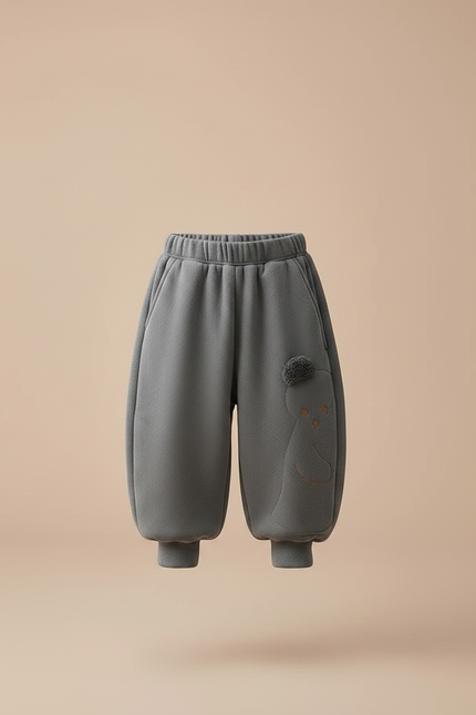 Pantalon Fluide Gris Ample Polaire Élastique Motif Ours - Molleton - vue 3