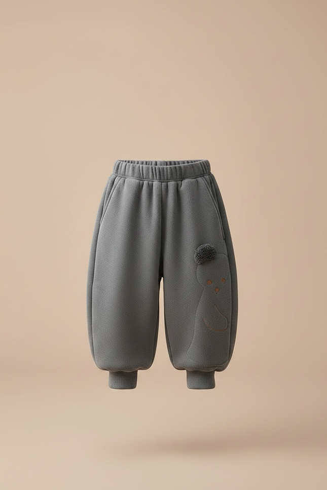 Pantalon Fluide Gris Ample Polaire Élastique Motif Ours - Molleton - vue 3