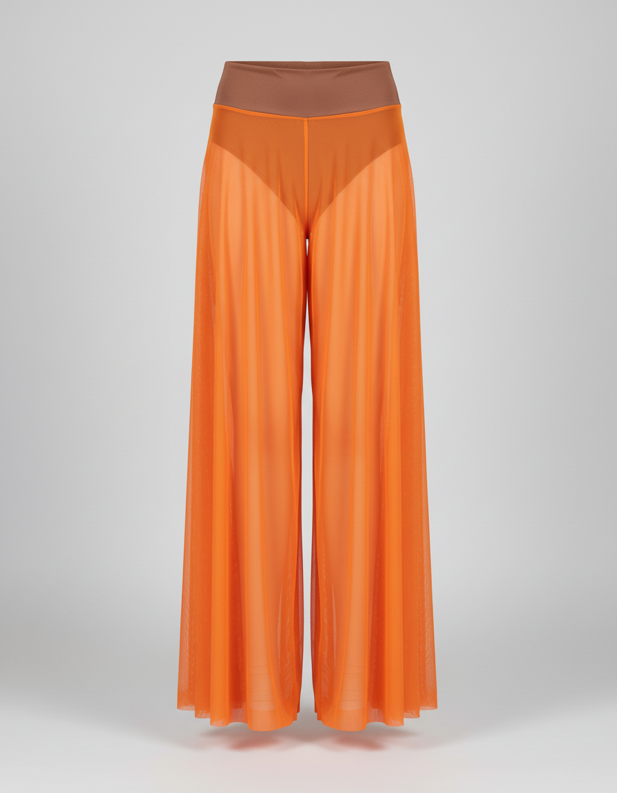 Pantalon Fluide Orange Transparent Mesh Ample Danse - Maille - vue 2