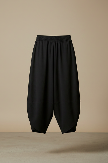 Pantalon Fluide Noir Ample Coton Harem Décontracté - Viscose - vue 3