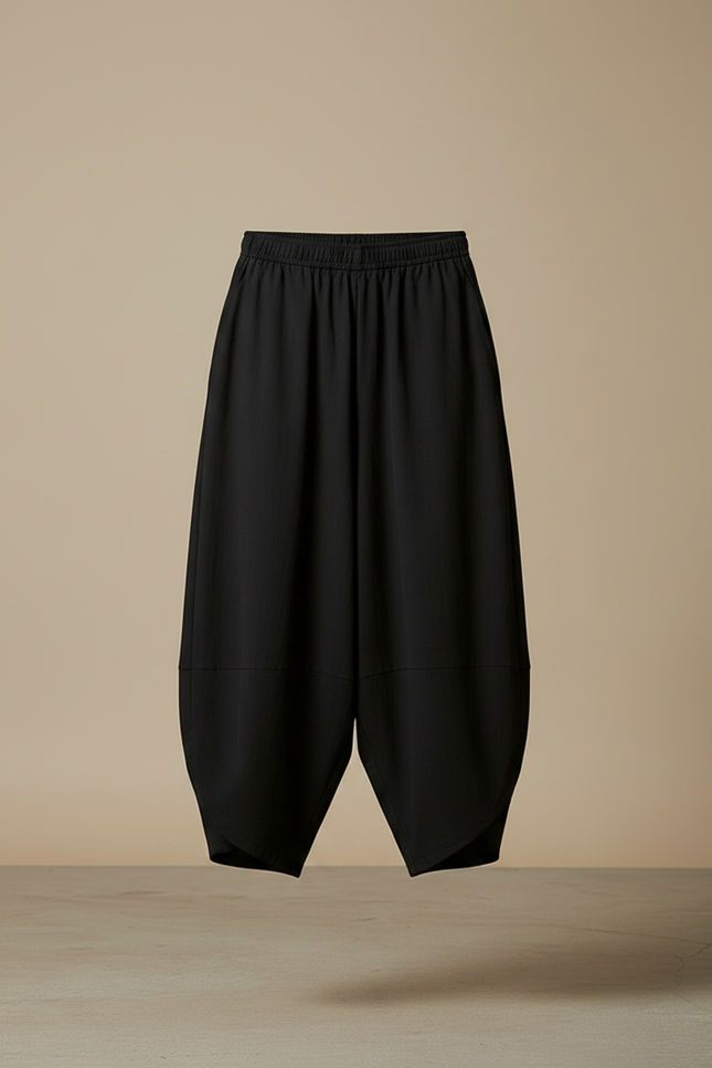 Pantalon Fluide Noir Ample Coton Harem Décontracté - Viscose - vue 3