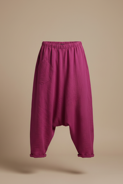 Pantalon Fluide Lin Ample Sarouel Magenta Homme - Rose - vue 3