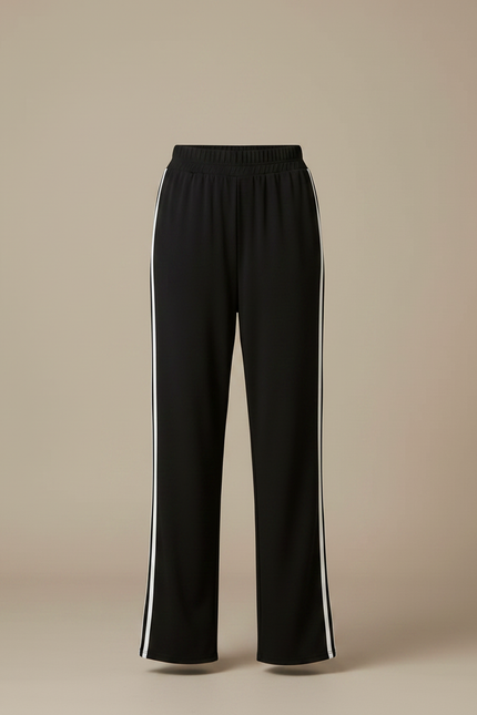 Pantalon Fluide Noir Rayures Blanches Ample Décontracté - Polyester - vue 3