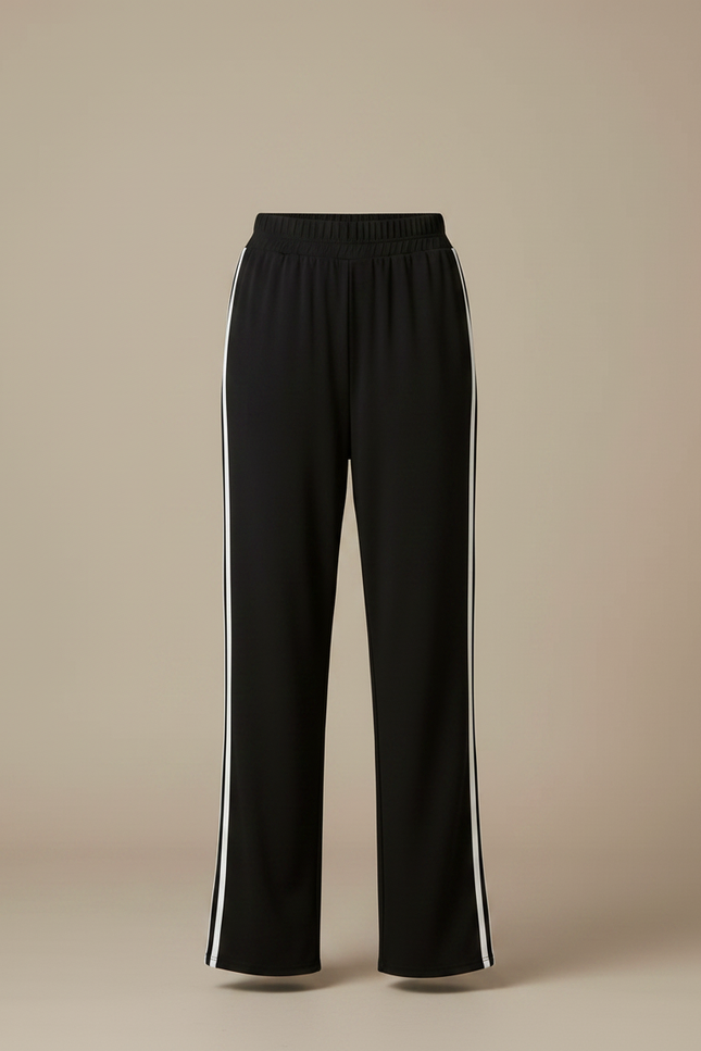 Pantalon Fluide Noir Rayures Blanches Ample Décontracté - Polyester - vue 3