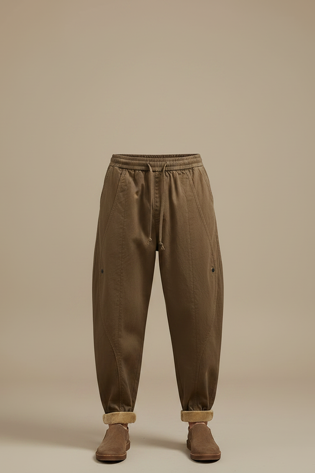 Pantalon Fluide Kaki Ample Coton Homme Décontracté - vue 3