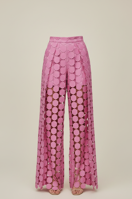 Pantalon Fluide Rose Évidé Polka Dot Ample Élégant - Polyester - vue 3