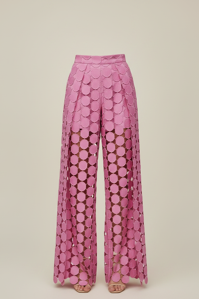 Pantalon Fluide Rose Évidé Polka Dot Ample Élégant - Polyester - vue 3