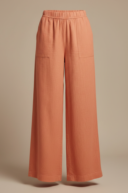 Pantalon Fluide Orange Ample Lin Taille Élastiquée - vue 3