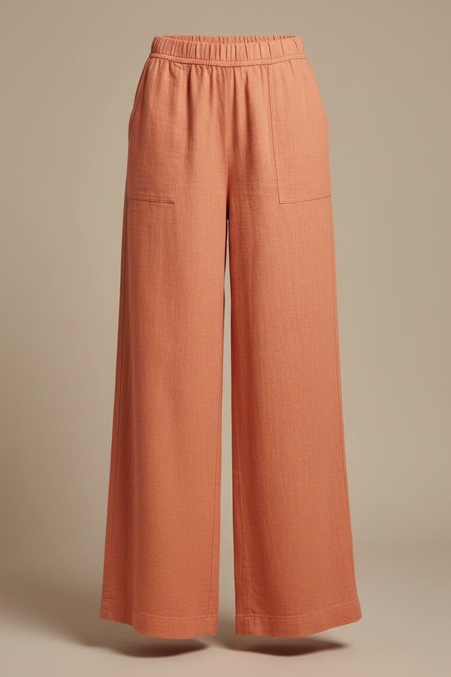 Pantalon Fluide Orange Ample Lin Taille Élastiquée - vue 3