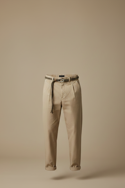 Pantalon Fluide Beige Coton Plissé Décontracté Homme - vue 3