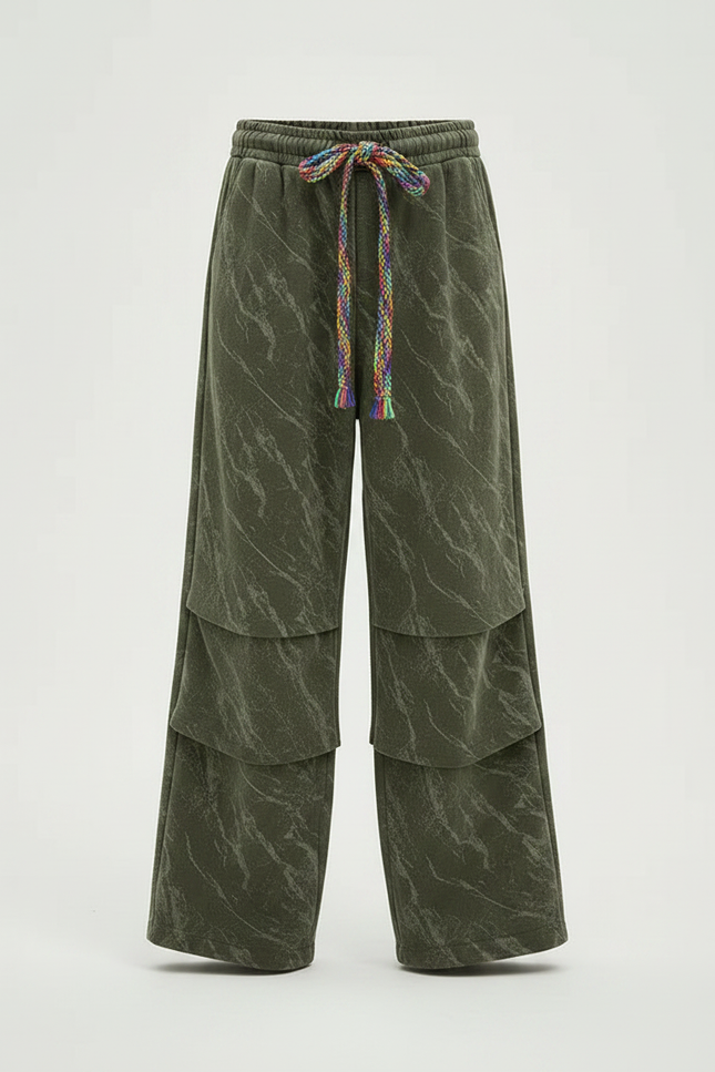 Pantalon Fluide Vert Ample Superposé Arc-en-ciel Enfant - Kaki Molleton - vue 3