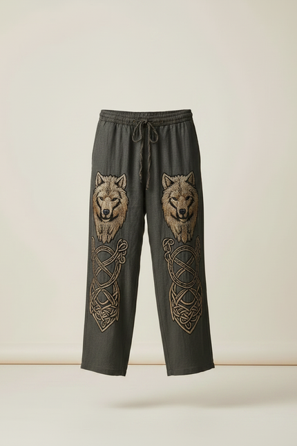 Pantalon Fluide Gris Ample Loup Viking Homme - Lin - vue 3