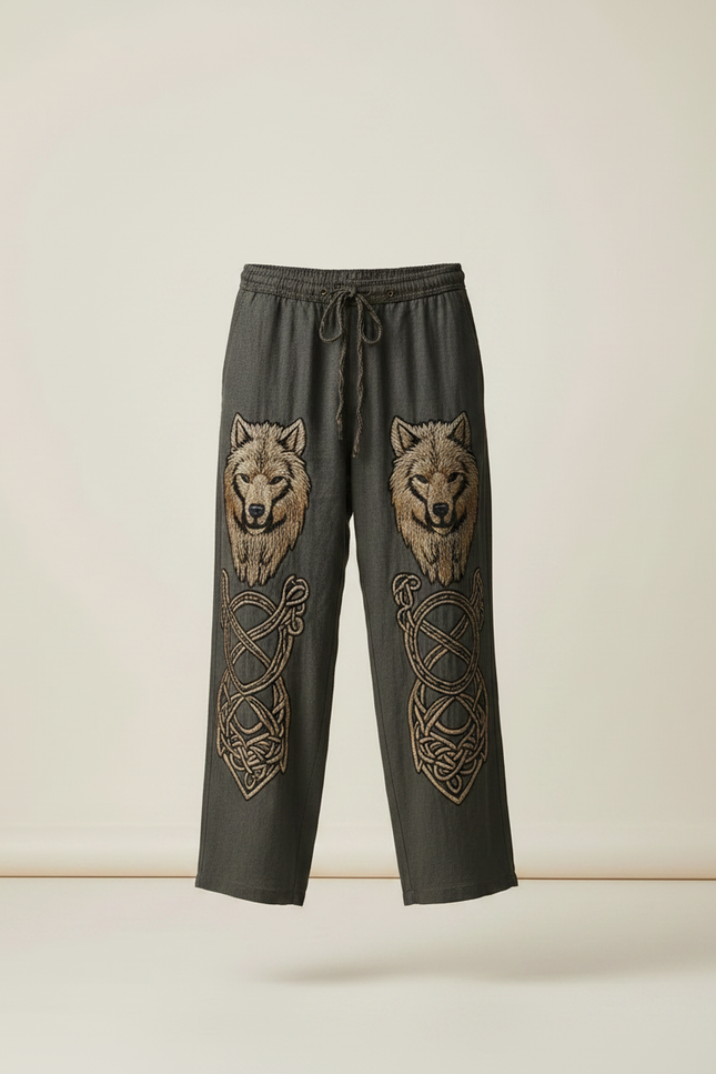 Pantalon Fluide Gris Ample Loup Viking Homme - Lin - vue 3