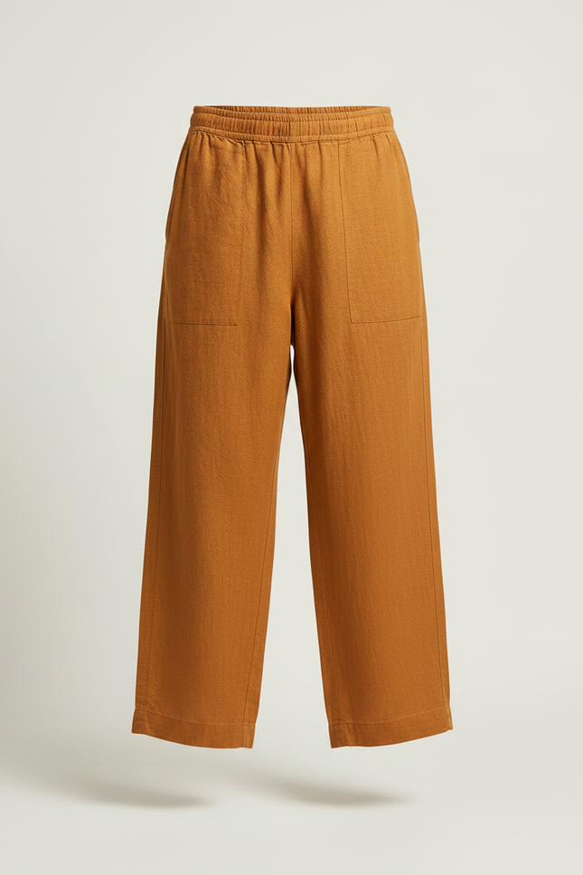 Pantalon Fluide Lin Ample Marron Décontracté Homme - vue 3