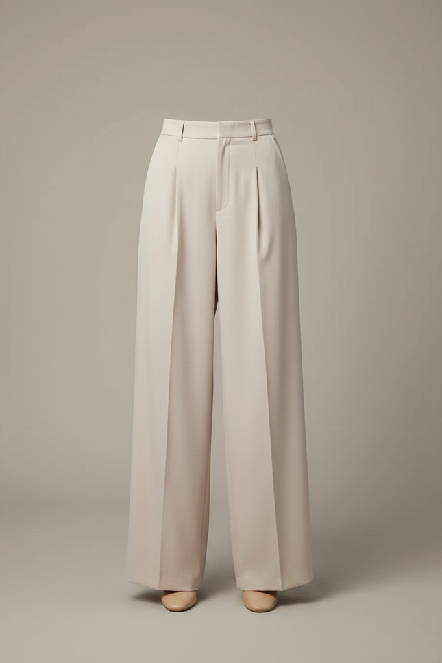 Pantalon Fluide Beige Large Taille Haute Élégant Femme - Viscose - vue 3