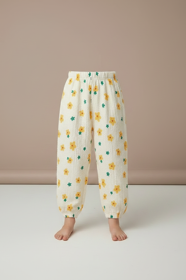 Pantalon Fluide Écru Fleuri Ample Léger Enfant - Beige Coton - vue 3