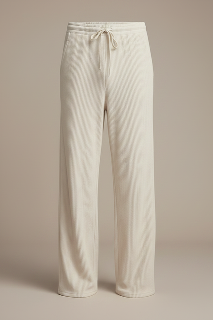 Pantalon Fluide Écru Côtelé Ample Décontracté Homme - Beige Cordé - vue 3