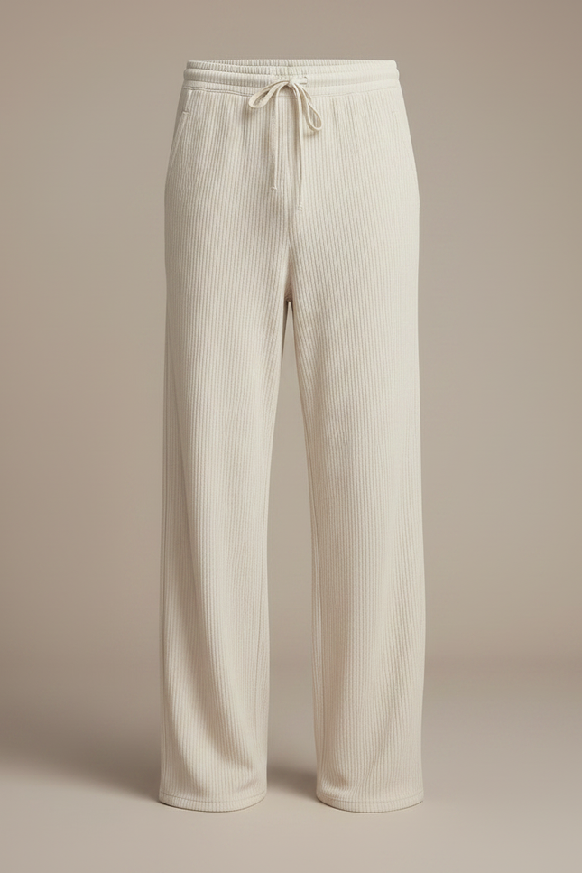 Pantalon Fluide Écru Côtelé Ample Décontracté Homme - Beige Cordé - vue 3