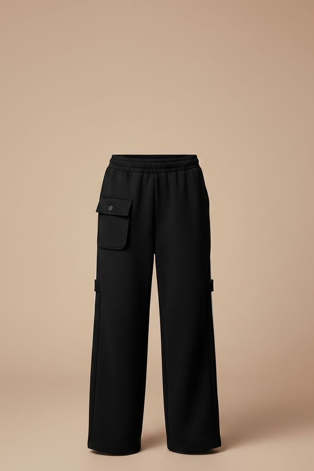 Pantalon Fluide Avec Bande Sur Le Coté - Noir Molleton - vue 3