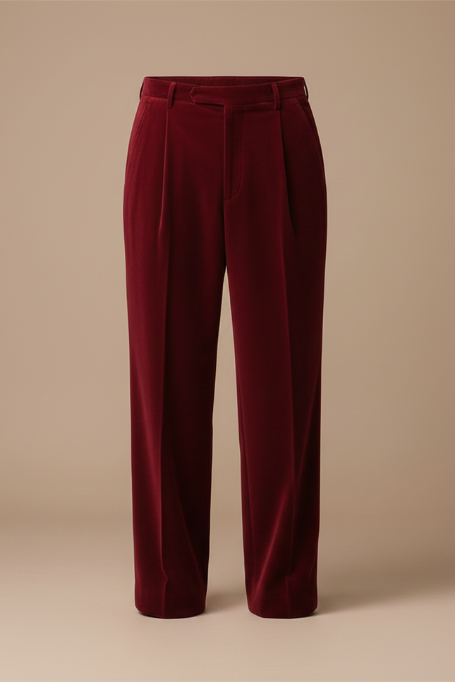 Pantalon Fluide Velours Bordeaux Plissé Ample Homme - vue 3