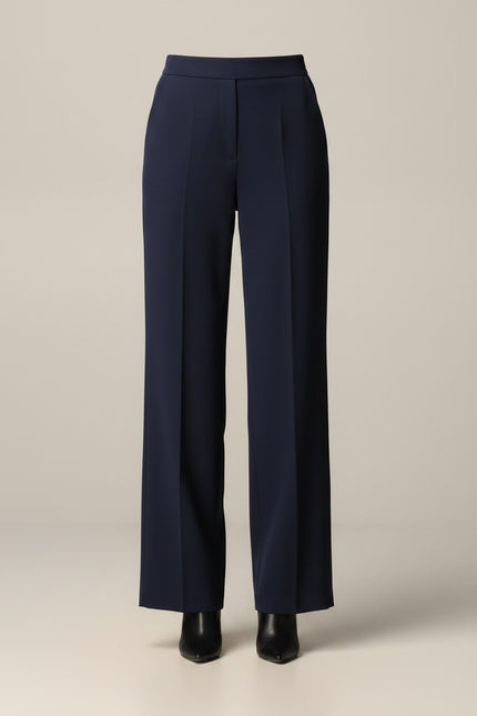 Pantalon Fluide Marine Taille Haute Droit Élégant Femme - Polyester - vue 3