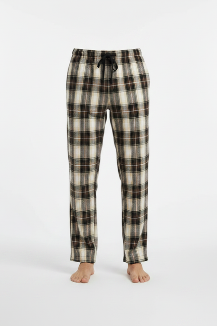 Pantalon Fluide Carreaux Marron Noir Ample Décontracté Homme - Multicolore Molleton - vue 3