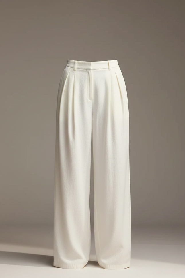Pantalon Fluide Femme Blanc Palazzo Viscose Chic - Lin - vue 3