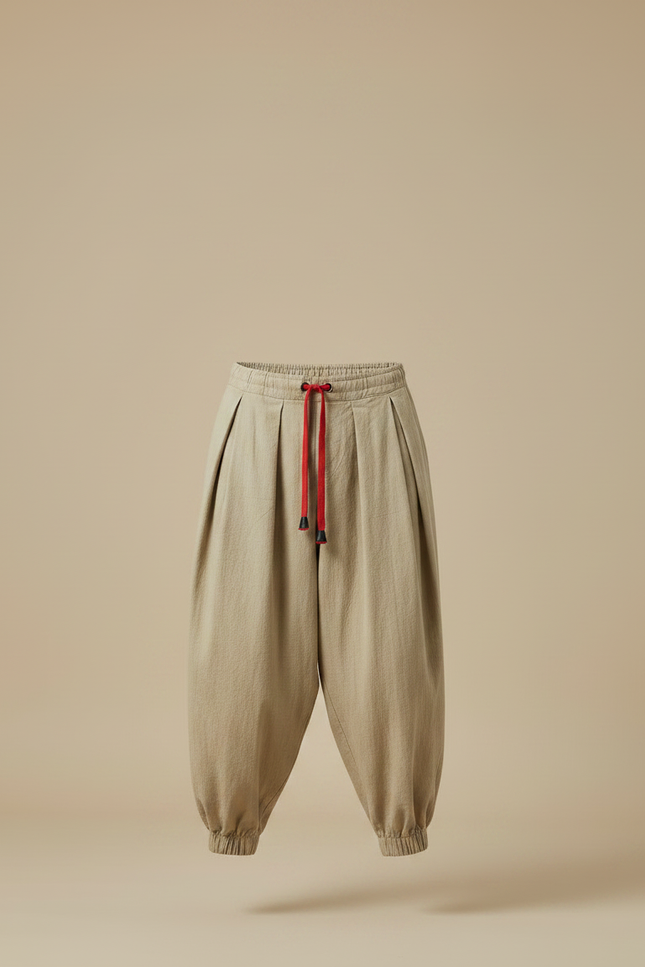 Pantalon Fluide Beige Lin Ample Plissé Harem Homme - vue 3