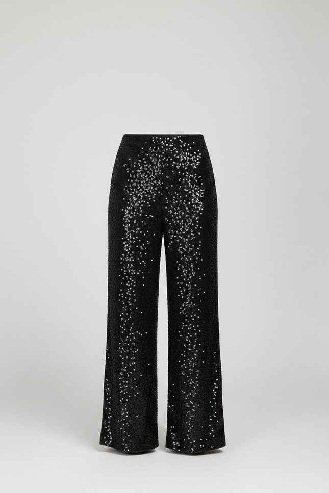 Pantalon Fluide Paillette - Noir Polyester - vue 3