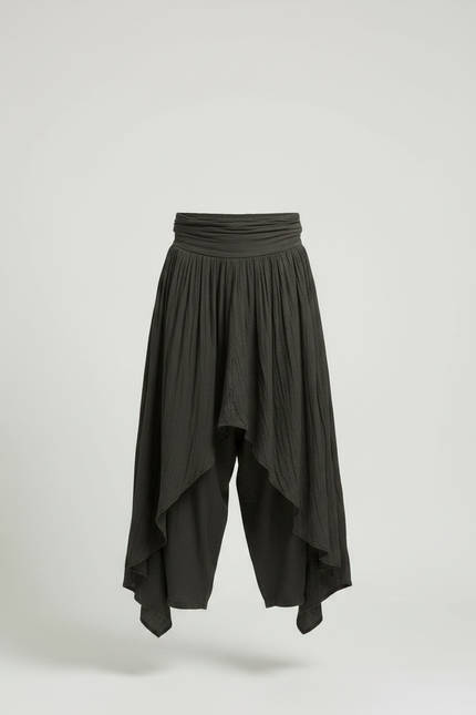 Pantalon Fluide Asymétrique Plissé Sarouel Homme Gris - Kaki Viscose - vue 3