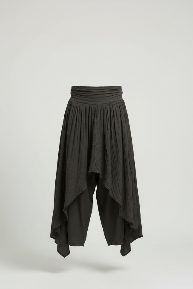 Pantalon Fluide Asymétrique Plissé Sarouel Homme Gris - Kaki Viscose - vue 3
