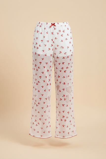 Pantalon Fluide Blanc Transparent Cerises Fille - Polyester - vue 3