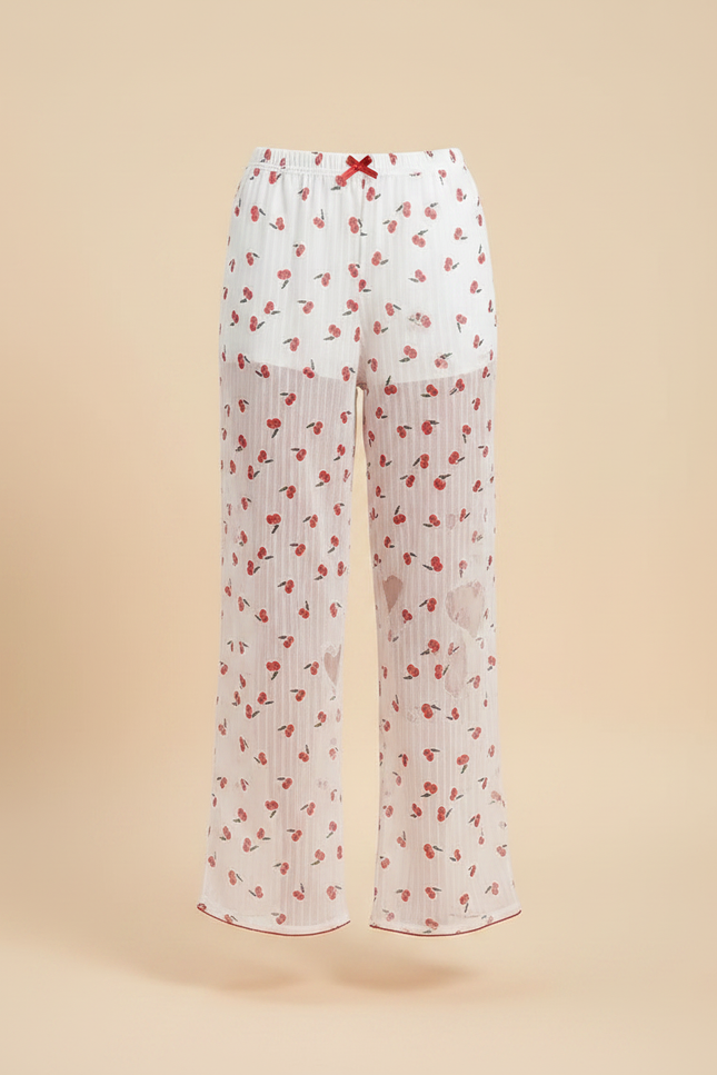 Pantalon Fluide Blanc Transparent Cerises Fille - Polyester - vue 3
