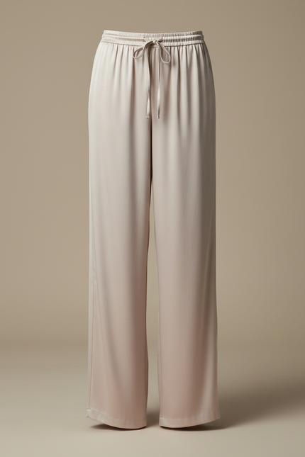 Pantalon Fluide Satiné Beige Ample Taille Haute - vue 3