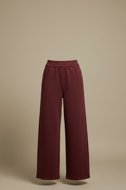 Pantalon Fluide Bordeaux Ample Décontracté Taille Haute Femme - Molleton - vue 3