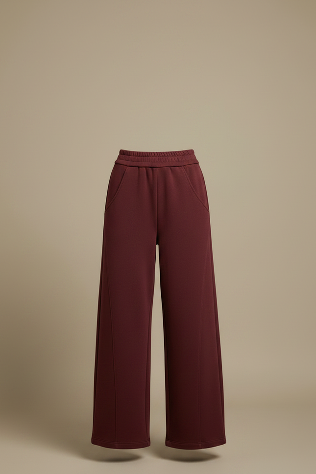 Pantalon Fluide Bordeaux Ample Décontracté Taille Haute Femme - Molleton - vue 3