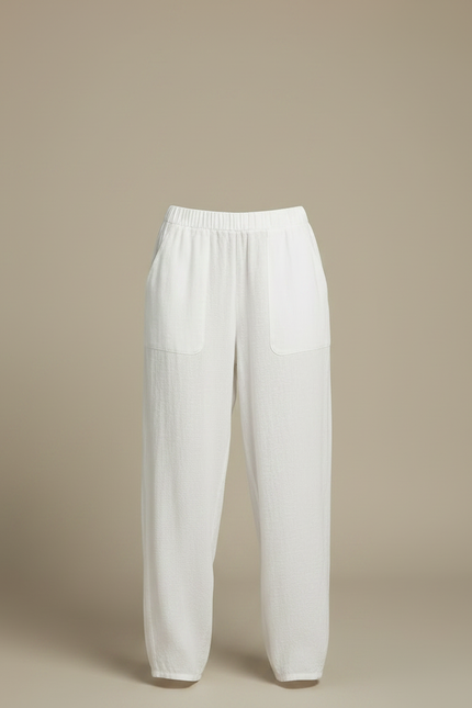 Pantalon Fluide Blanc Ample Lin Confortable Femme - vue 3