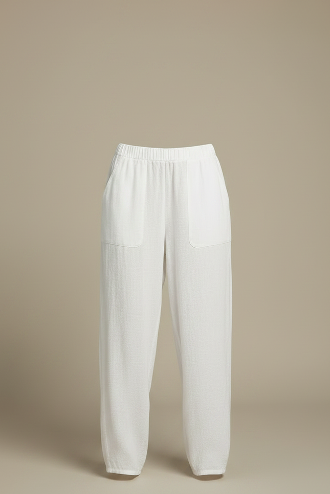 Pantalon Fluide Blanc Ample Lin Confortable Femme - vue 3
