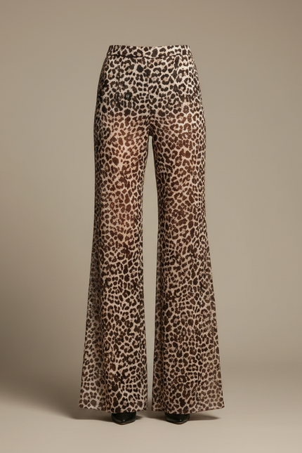 Pantalon Fluide Léopard Imprimé Évasé Taille Haute - Polyester - vue 3