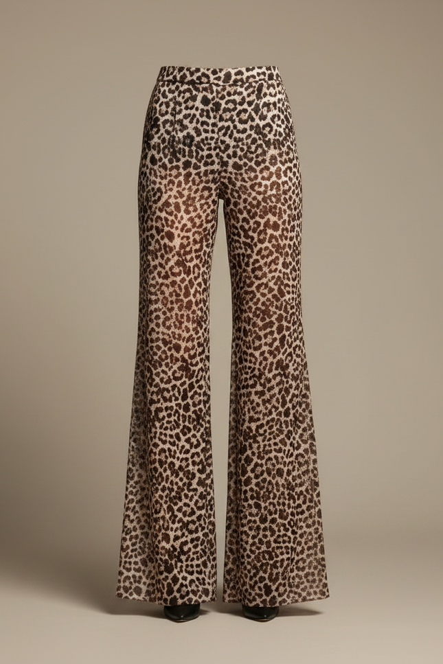 Pantalon Fluide Léopard Imprimé Évasé Taille Haute - Polyester - vue 3