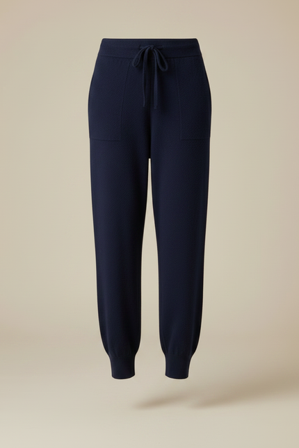 Pantalon Fluide Bleu Marine Laine Mérinos Ample Cordon - vue 3
