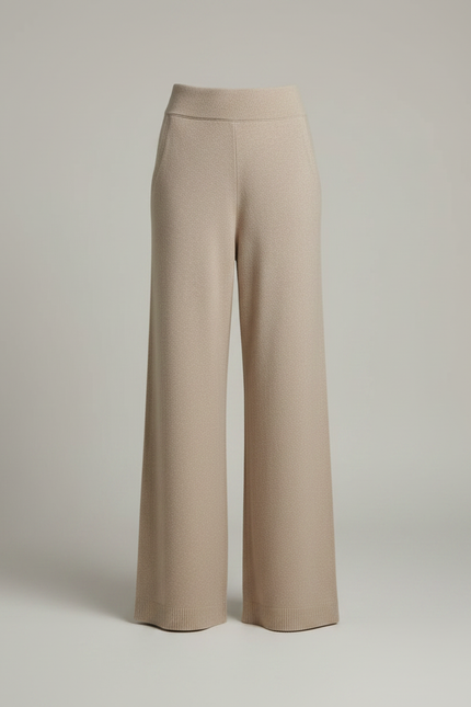 Pantalon Fluide Beige Large Tricot Confortable Femme - Maille - vue 3