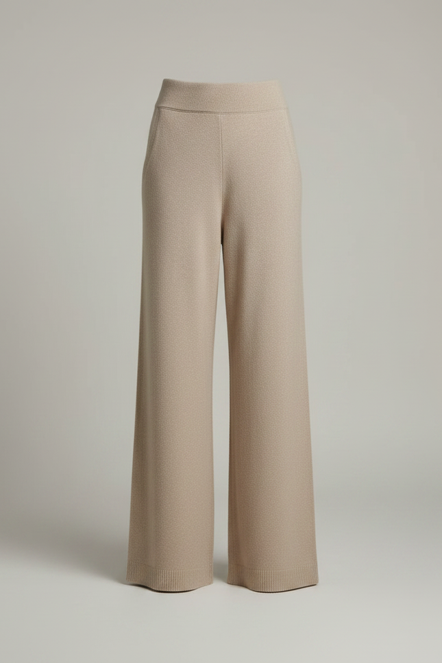 Pantalon Fluide Beige Large Tricot Confortable Femme - Maille - vue 3