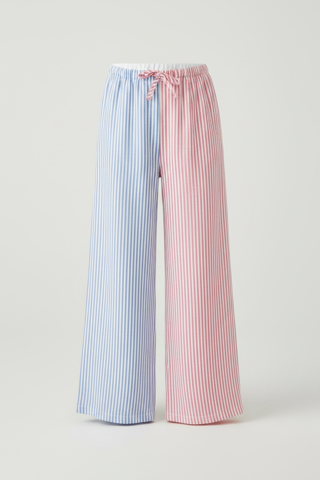 Pantalon Fluide Rayé Bicolore Ample Décontracté Fille - Multicolore Lin - vue 3