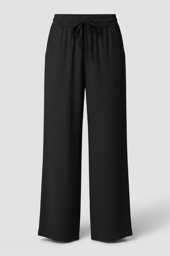 Pantalon Fluide Femme Noir Palazzo Viscose Été - vue 3