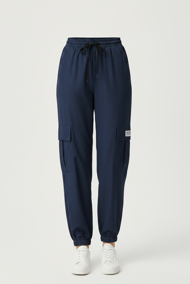 Pantalon Fluide Cargo Bleu Marine Ample Cordon - Polyester - vue 3