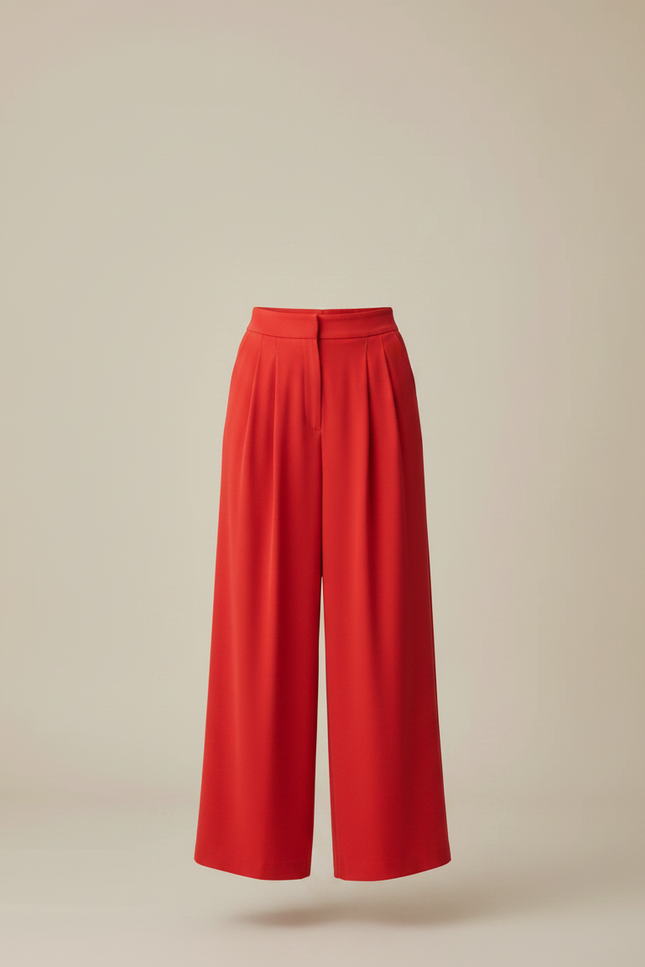 Pantalon Fluide Rouge Ample Plissé Décontracté Élégant - Polyester - vue 3