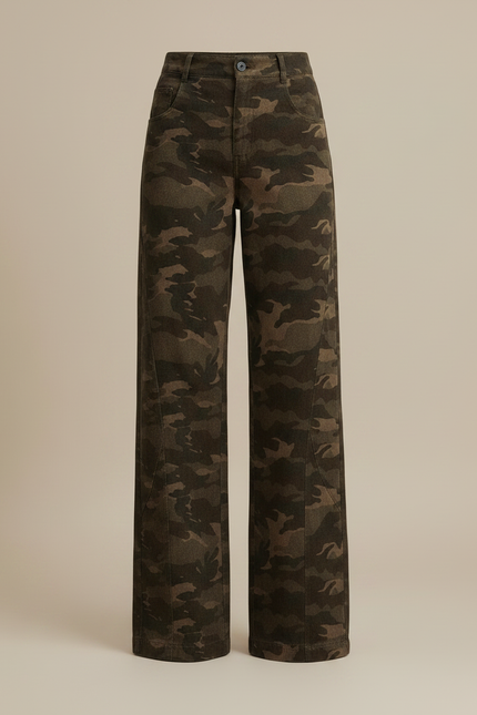 Pantalon Fluide Camouflage Vert Militaire Ample Confortable - Kaki Coton - vue 3